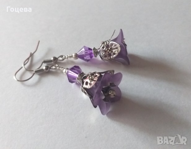 Нежни , люляково лилави и много красиви обици цветя с филигрирани орнаменти в цвят Сребро, снимка 6 - Обеци - 32430829