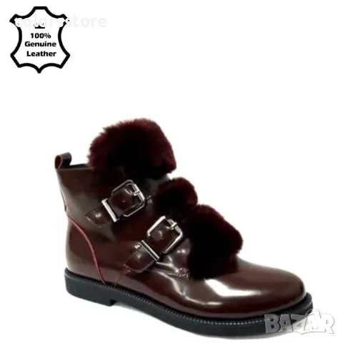 Равни боти - бордо ЕСТЕСТВЕНА кожа - 17115Z-1-1F