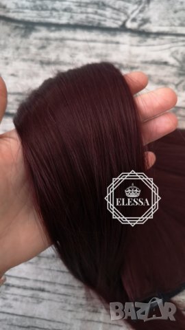 Натурални Екстеншъни Комплект от 200 грама Коса / 60 см, Цвят- №99 Тъмно Червен код С262, снимка 5 - Аксесоари за коса - 26748709
