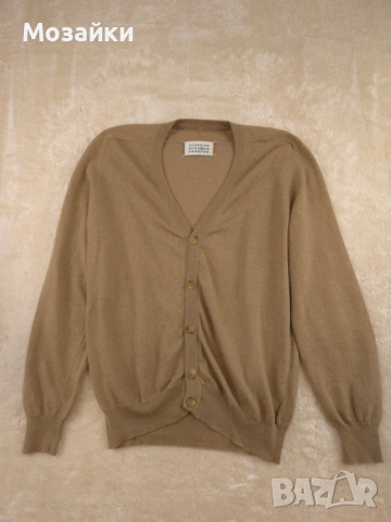 Maison Margiela луксозна вълнена жилетка с кожени кръпки размер L употребявана