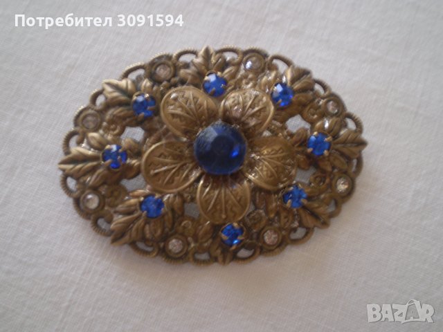 Стара Дамска Брошка със сини циркони, снимка 6 - Антикварни и старинни предмети - 37332070