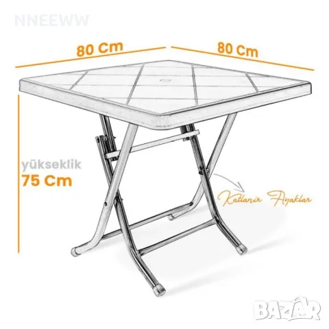 Градинска маса с метални крака 80/80см, снимка 3 - Градински мебели, декорация  - 49780988