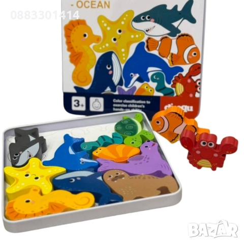 Дървен пъзел Животни 3D пъзел в метална кутия , снимка 2 - Игри и пъзели - 51951682