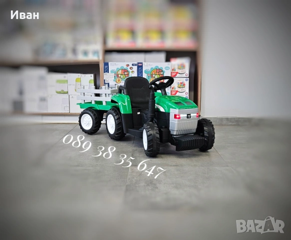 ТОП ЦЕНА!НОВО!Детски акумулаторен трактор с ремарке Dallas GREEN с 12V батерия,дистанционно,USB