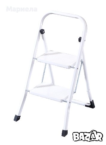 Домакинска Стълба Метална Сгъваема с 2 широки стъпала, До 150 кг, Бялa
