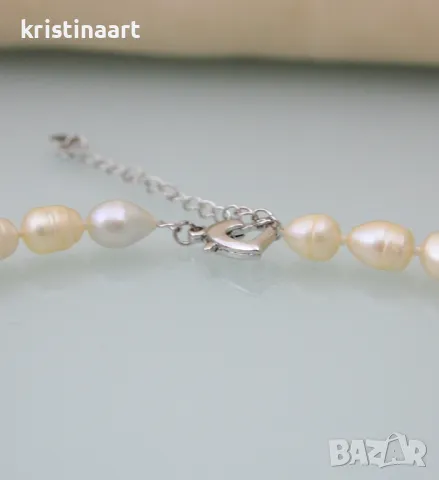 Колие от естествени бели перли тип ориз,47см, снимка 3 - Колиета, медальони, синджири - 49011093