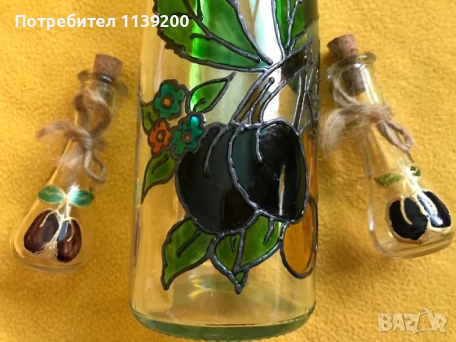 бутилка от френска ракия Schnaps и две юзчета ръчно рисувани сливи, снимка 2 - Декорация за дома - 37435518