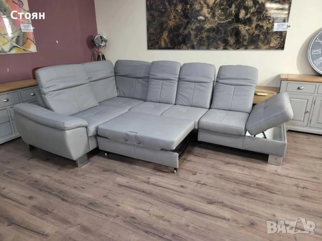 ПРОМОЦИЯ!!! Сив ъглов диван от плат с функция сън и ракла Rhone, снимка 2 - Дивани и мека мебел - 52830250