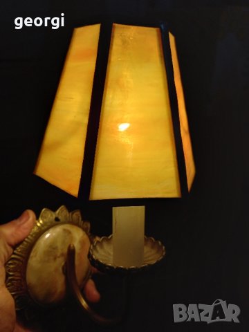 стенен бронзов аплик със стъклен витражен лампион, снимка 5 - Декорация за дома - 43613219