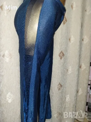 М Син панталон странично с прозрачен еластичен тюл , снимка 3 - Панталони - 50062503