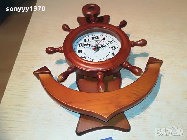 дървен рул котва и часовник-антик 34х26см