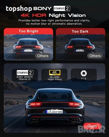 3-канален 4K видеорегистратор Jzones STARVIS 2 HDR с нощно виждане, 4K+1080P+1080P предна..., снимка 3 - Аксесоари и консумативи - 51637845