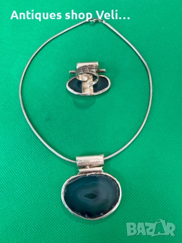 Сребърен арт комплект с ахат №7746, снимка 3 - Други ценни предмети - 52814598