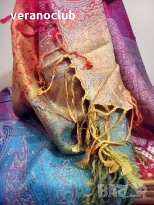 Шал Пашмина цветни ресни