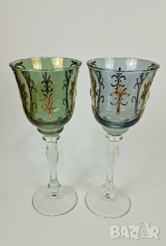 Две бохемски чаши за вино ръчно рисувани, снимка 2 - Чаши - 52140769