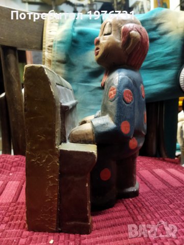 Стара дървена Статуетка, фигура на Клоун свирещ на пияно