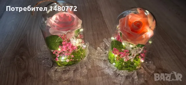 Светещи куполи с изкуствена роза, декорация и скандинавски мъх , снимка 6 - Друга електроника - 49022265