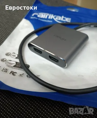 FAIRIKABE USB C към двоен HDMI адаптер 4K 60Hz, USB C сплитер 2 монитора с разширен дисплей, снимка 8 - Кабели и адаптери - 48605281