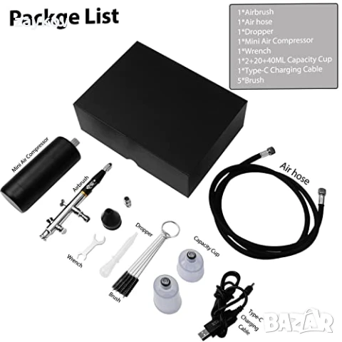 Комплект компресорен аерограф, мини преносим безжичен акумулаторен комплект аерограф, снимка 3 - Компресори - 51368669