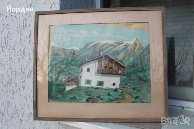 Картина акварел със стъкло и пастел