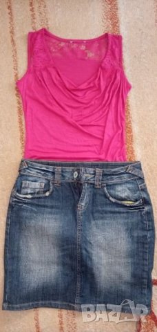 Дънкова пола/потниче с дантела