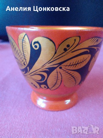 Стара руска дървена чашка,ръчно рисувана 