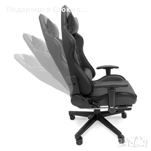 Геймърски стол с прибираща се подложка за крака и функция за масаж - черен, снимка 13 - Столове - 53237738