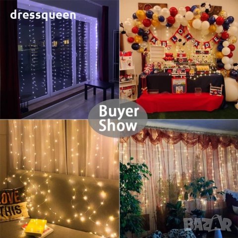 3279 Светеща LED завеса с 200 или 300 лампички за Коледа, снимка 6 - Лед осветление - 34913506