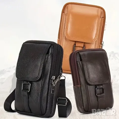 Малки, Компактни, Дисплей чантички - Черна естествена кожа / многофункционални