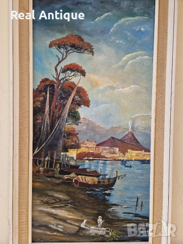 Страхотна антикварна авторска майсторска картина масло върху платно , снимка 6 - Картини - 52803803