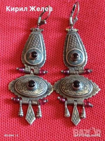 Колекционерски сребърни обеци ГРАНАТ,ОНИКС ЯПОНСКИ СТИЛ ювелирна изработка 50808, снимка 9 - Обеци - 53015406