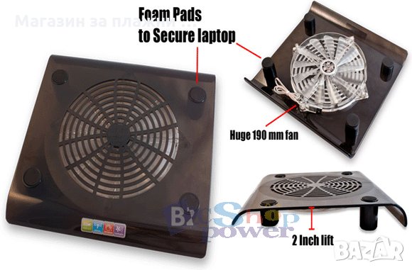 Охладител за лаптоп с голям централен вентилатор, снимка 10 - Лаптоп аксесоари - 28460504