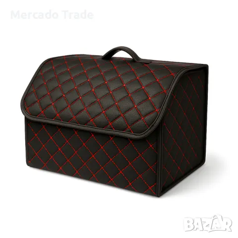 Луксозен кожен органайзер Mercado Trade, Сгъваем, С червен шев