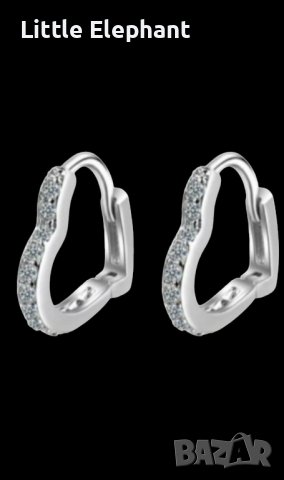 Сребърни обеци колекция"Hearts" с кристали white/нови
