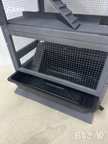 Дървена клетка за гризачи  на 4 нива с къщички, люлка, купички за храна, рампи и колелца PawHut, снимка 11 - За гризачи - 53208756