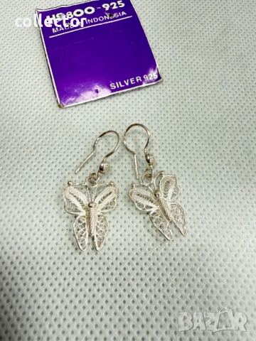 Сребърни обеци "Пеперуди" - Филигранн. №7785, снимка 2 - Обеци - 52881967