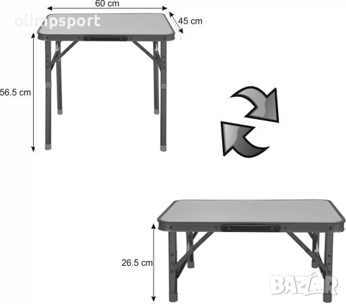 Къмпинг маса сгъваема нова, 60х45хH26.5/56.5 см. , снимка 5 - Къмпинг мебели - 50546098