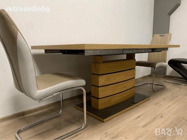 Трапезна маса Леонардо 180х90 дъб/черно - неразтегателна, снимка 2 - Маси - 52823930