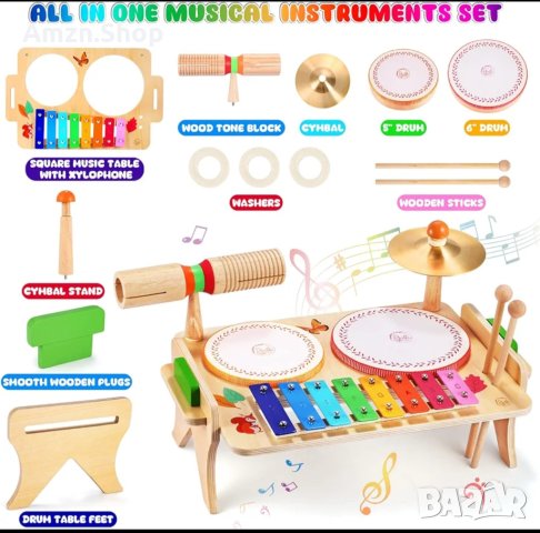Дървена играчка Монтесори музикална маса  7 в 1 дървен Ксилофон Детски барабани , снимка 7 - Музикални играчки - 43762029