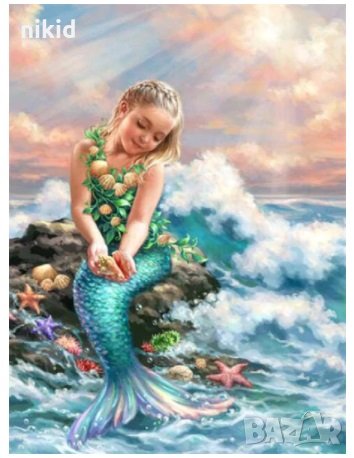 5D гоблен Момиченце Русалка диамантен гоблен картина мозайка за направа по схема с камъчета