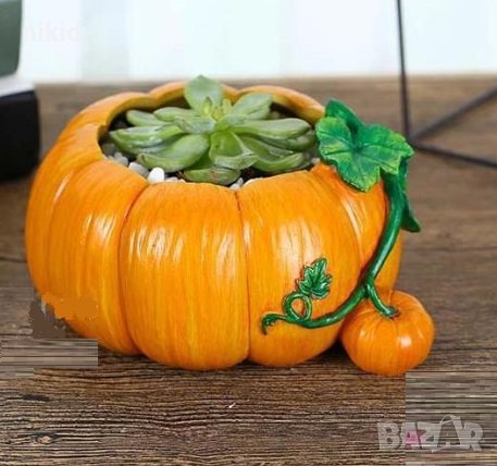 3d Голяма тиква с листа силиконов молд форма фондан гипс кашпа, снимка 2 - Форми - 43794447