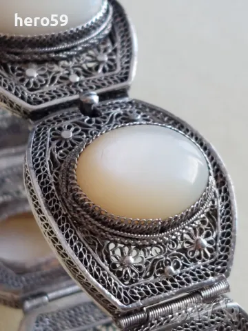 Прекрасна сребърна филигранна гривна с камъни от седеф,сребро 925-sterling, снимка 16 - Гривни - 47999153