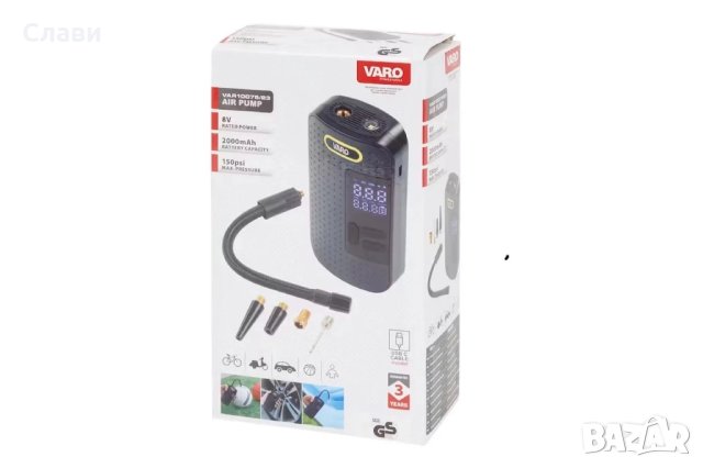 Смарт Акумулаторен компресор VARO 10075/23/2000mAh батерия/10 bar/LED дисплей 