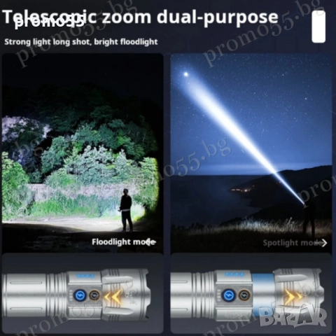 Високомощен Алуминиев Акумулаторен Фенер с Лазерен лъч в Три Цвята, снимка 11 - Екипировка - 52572797