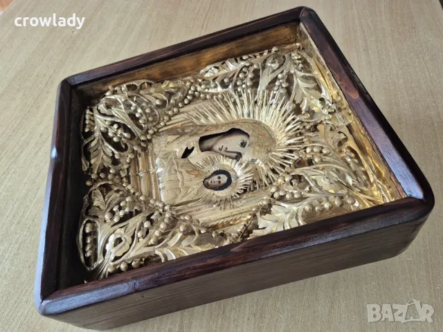 Стара позлатена Руска Домашна Икона разкошна оригинал 19 век, снимка 6 - Други ценни предмети - 50325889