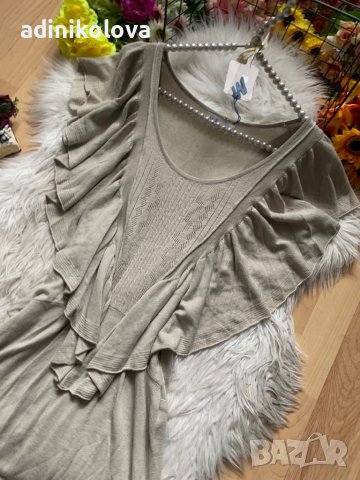 Нова бежова рокля плетиво с къдрички, снимка 2 - Рокли - 43411903