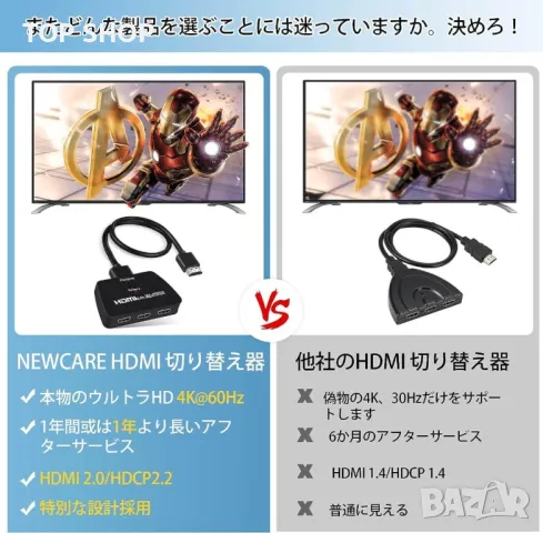 HDMI превключвател, 3 входа 1 изход,4K60Hz, 4K,3D,HDCP2.2,HDMI2.PS4, игрови конзоли, компютри, снимка 6 - Суичове - 48501658