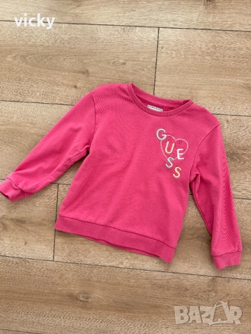 Детски памучен суичър Guess в розов цвят, размер 96-104см, снимка 2 - Детски Блузи и туники - 51790929