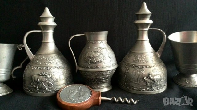 немски чаши и кани с ловни мотиви от Zinn/калай, снимка 6 - Антикварни и старинни предмети - 37303938