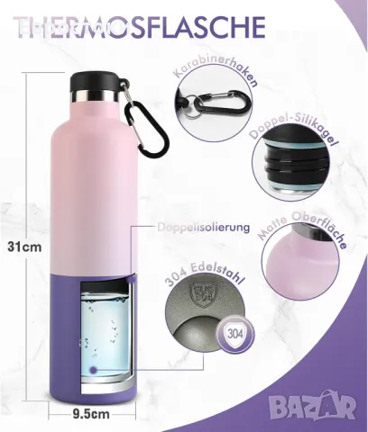 Fjbottle FEIJIAN FJbottle Вакуумно изолирана бутилка за вода от неръждаема стомана 750/1000 мл, снимка 8 - Спортна екипировка - 48654066